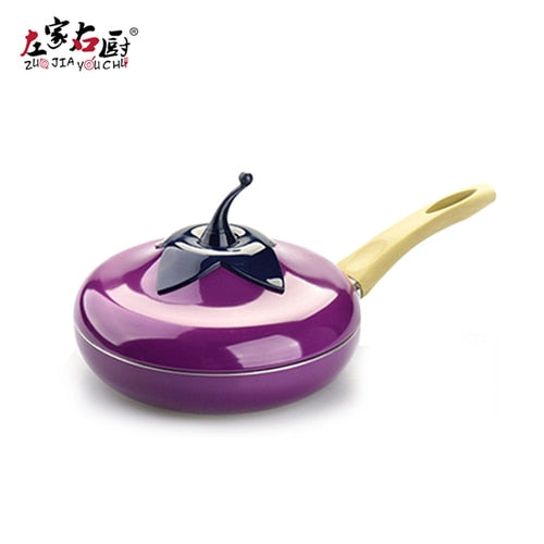 20cm Creative eggplant style kitchen smoke-free and non-stick pot set soup pot milk pot frying pan and frying pan cookware set