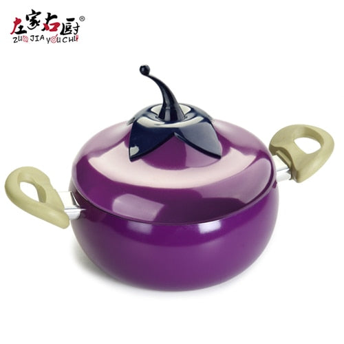 20cm Creative eggplant style kitchen smoke-free and non-stick pot set soup pot milk pot frying pan and frying pan cookware set