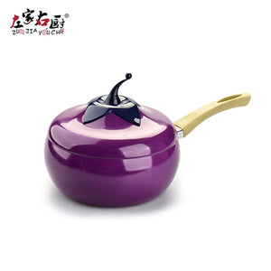 20cm Creative eggplant style kitchen smoke-free and non-stick pot set soup pot milk pot frying pan and frying pan cookware set