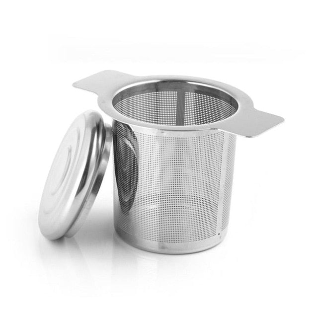 Kitchen Tea Mesh Metal Infuser Stainless Steel Cup Tea Leaf Strainer Spice Filter With Cover Filter Tea Strainer With 2 Handles