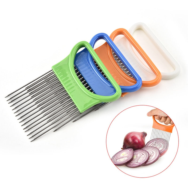 Stainless Steel  Onion Cutter Multi-purpose Onion Vegetable Slicer Tomato Cutter Metal Meat Needle Cutter Kitchen Accessories