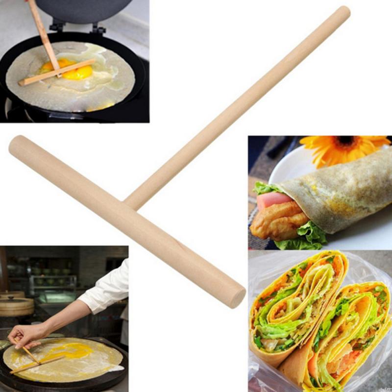 New T Shape Wooden Crepe Maker Pancake Batter Spreader Stick Home Kitchen Tool DIY Pancake Restaurant Canteen Specially Supplies