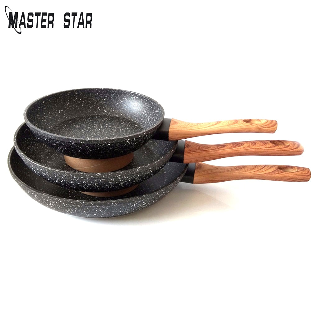 Master Star Non-stick Frying Pan Black Granite Coating Pot Non Stick Marble Pancake Induction Gas Cookware 20/24/28cm Set