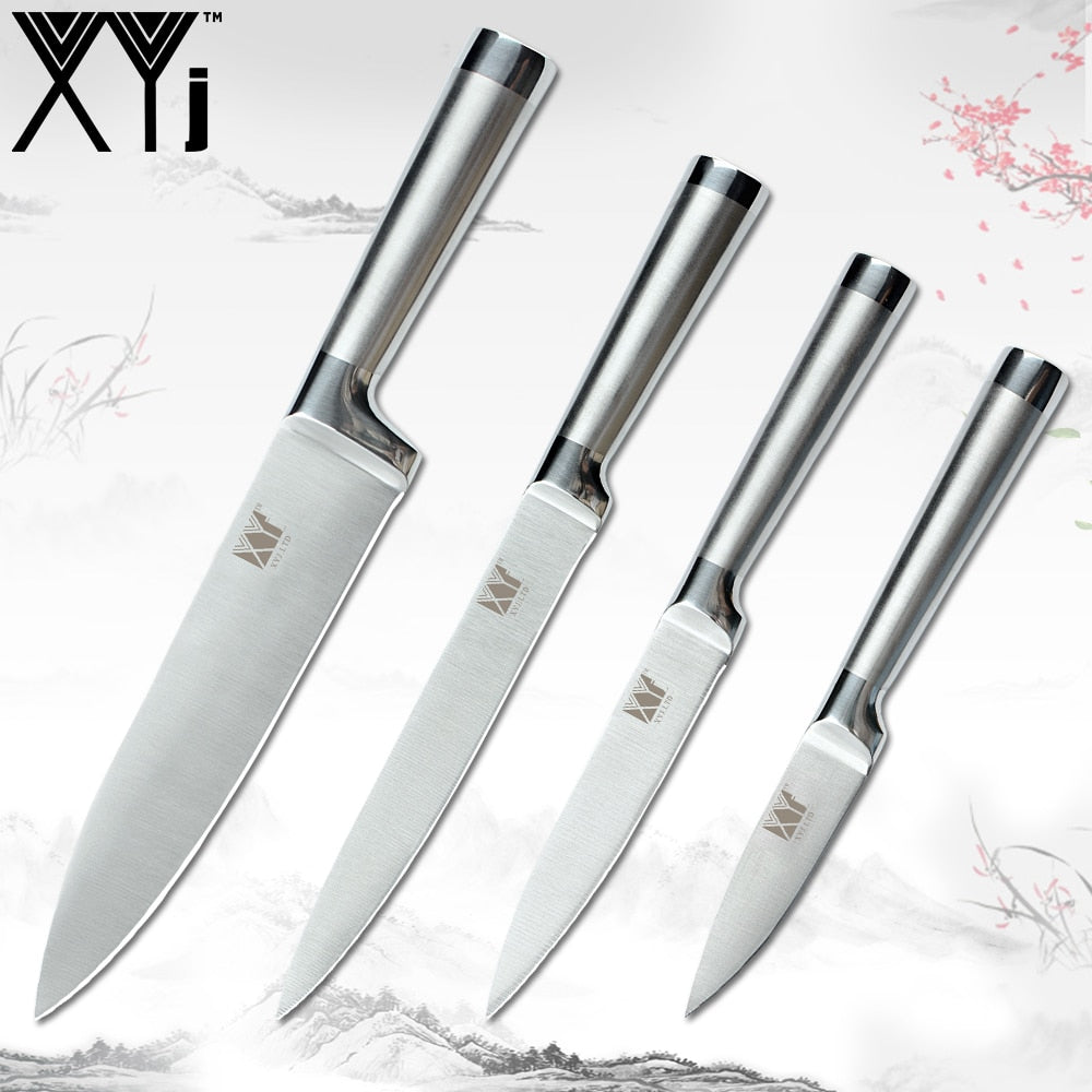 XYj Kitchen Knife Set 7Cr17mov Germany Stainless Steel Chef Knives Fruit Utility Santoku Chef Slicing Bread Sharp Cooking Knife