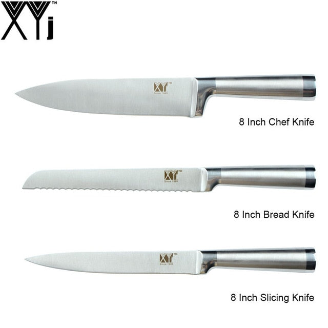 XYj Kitchen Knife Set 7Cr17mov Germany Stainless Steel Chef Knives Fruit Utility Santoku Chef Slicing Bread Sharp Cooking Knife