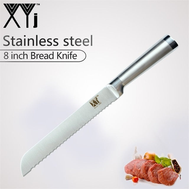 XYj Kitchen Knife Set 7Cr17mov Germany Stainless Steel Chef Knives Fruit Utility Santoku Chef Slicing Bread Sharp Cooking Knife