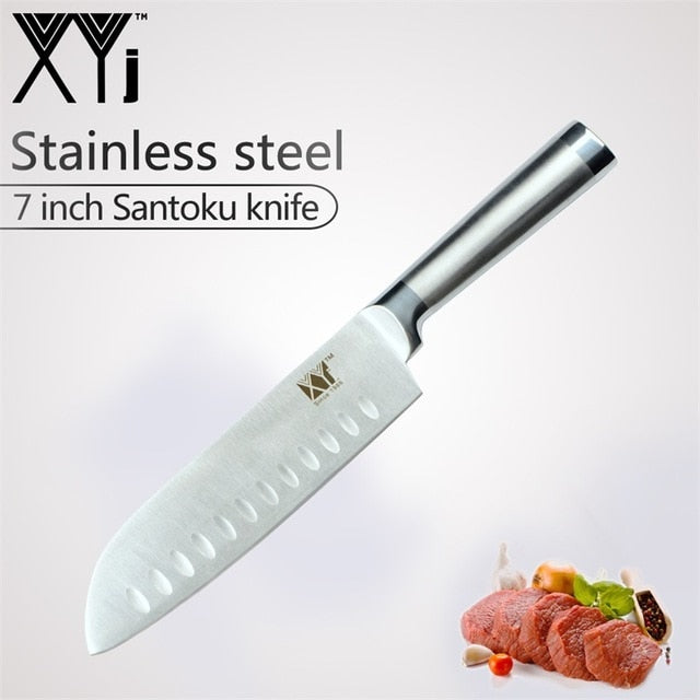 XYj Kitchen Knife Set 7Cr17mov Germany Stainless Steel Chef Knives Fruit Utility Santoku Chef Slicing Bread Sharp Cooking Knife