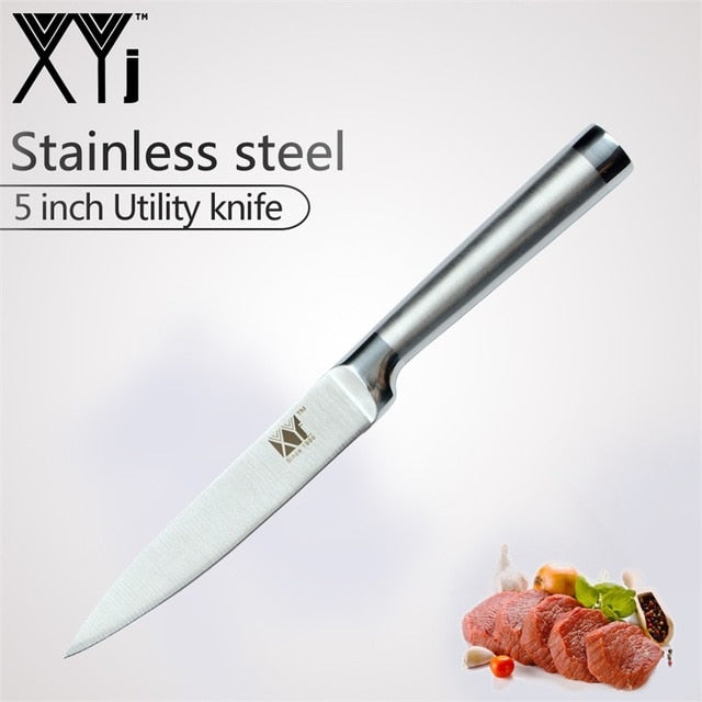 XYj Kitchen Knife Set 7Cr17mov Germany Stainless Steel Chef Knives Fruit Utility Santoku Chef Slicing Bread Sharp Cooking Knife