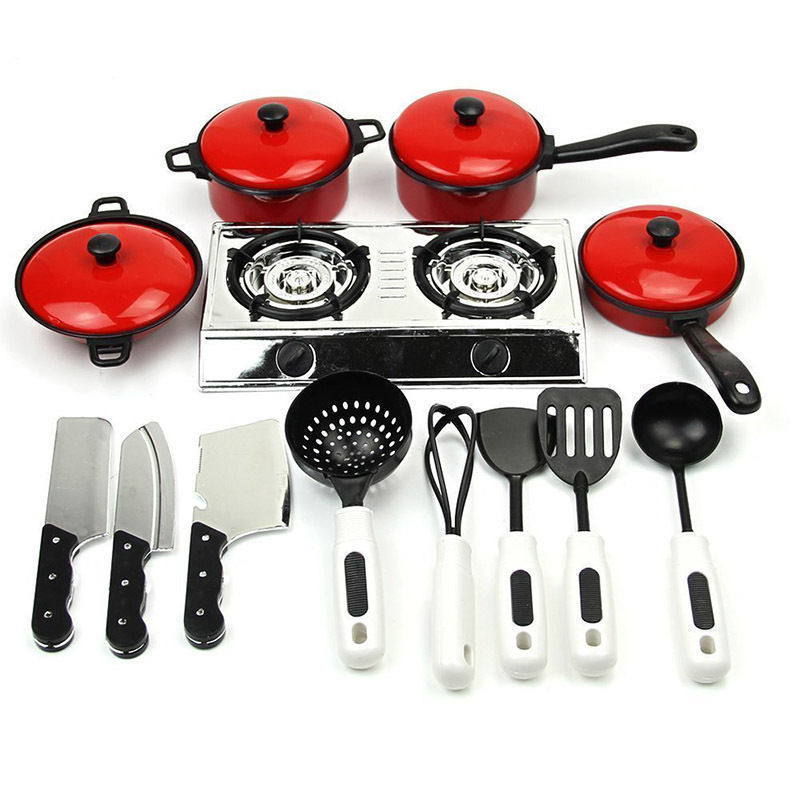 13Pcs Kid Play Kitchen Cooking Utensils Pots Pans Set Pots and Pans Kitchen Utensils Dishes Cookware For Kid Pretend Play Toys