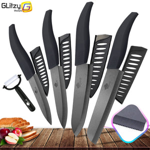 Ceramic Knife 3 4 5 inch + 6 inch Kitchen Knives Serrated Bread Set +Peeler Zirconia Black Blade Fruit Chef Knife Vege Cook Tool