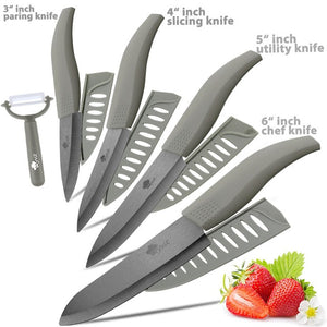 Ceramic Knife 3 4 5 inch + 6 inch Kitchen Knives Serrated Bread Set +Peeler Zirconia Black Blade Fruit Chef Knife Vege Cook Tool