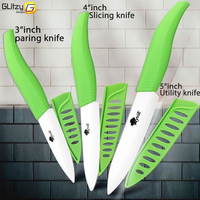 Ceramic Knife 3 4 5 inch + 6 inch Kitchen Knives Serrated Bread Set +Peeler Zirconia Black Blade Fruit Chef Knife Vege Cook Tool