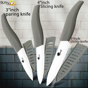 Ceramic Knife 3 4 5 inch + 6 inch Kitchen Knives Serrated Bread Set +Peeler Zirconia Black Blade Fruit Chef Knife Vege Cook Tool