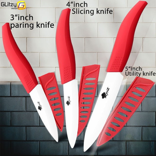 Ceramic Knife 3 4 5 inch + 6 inch Kitchen Knives Serrated Bread Set +Peeler Zirconia Black Blade Fruit Chef Knife Vege Cook Tool