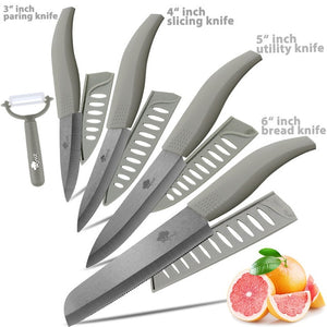 Ceramic Knife 3 4 5 inch + 6 inch Kitchen Knives Serrated Bread Set +Peeler Zirconia Black Blade Fruit Chef Knife Vege Cook Tool