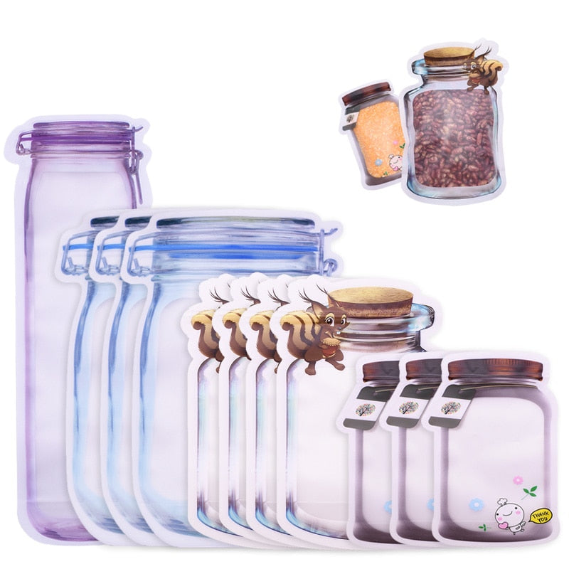 5Pcs Seal Reusable Mason Jar Bottles Bags Food Container Zipper Bags Food Storage Organizer Ziplock Bags Kitchen Organizer