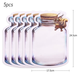 5Pcs Seal Reusable Mason Jar Bottles Bags Food Container Zipper Bags Food Storage Organizer Ziplock Bags Kitchen Organizer