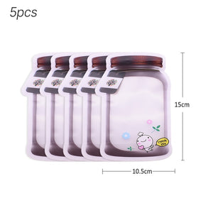 5Pcs Seal Reusable Mason Jar Bottles Bags Food Container Zipper Bags Food Storage Organizer Ziplock Bags Kitchen Organizer