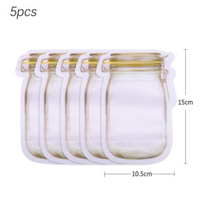 5Pcs Seal Reusable Mason Jar Bottles Bags Food Container Zipper Bags Food Storage Organizer Ziplock Bags Kitchen Organizer