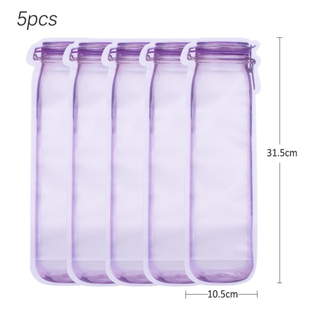 5Pcs Seal Reusable Mason Jar Bottles Bags Food Container Zipper Bags Food Storage Organizer Ziplock Bags Kitchen Organizer