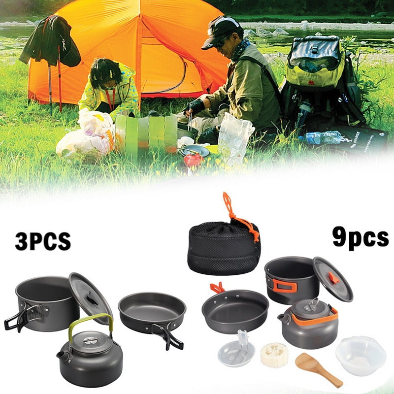 Camping Cookware Outdoor Cookware Set Camping Tableware Cooking Set Travel Tableware Cutlery Utensils Hiking Picnic Set