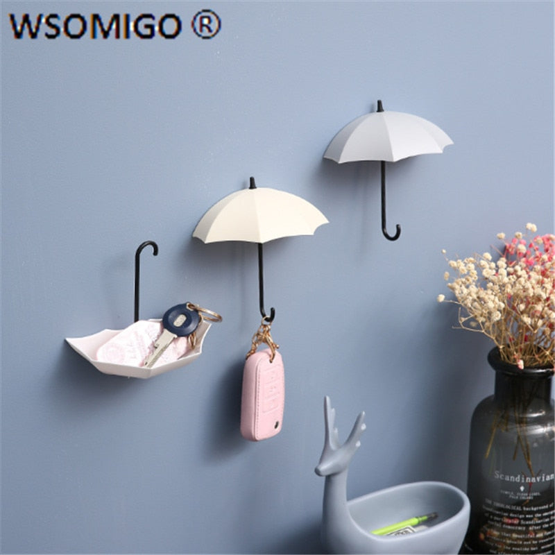 3pcs/pack Kitchen Accessories Plastic Umbrella Strong Adhesive Hook Key Hook Home Decoration Wall Hanging Shelf Kitchen Gadget-C