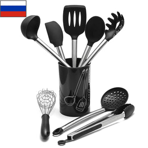 9PCS Silicone Handle Cookware Silica Gel Utensils Kitchenware Non-Stick Pan Shovel Spoon Spatula Kitchen Cooking Tool Set