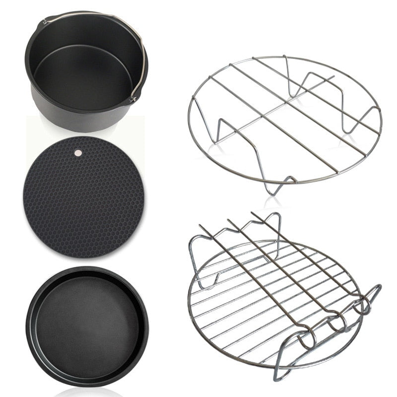 7 Inch Round Air Fryer Pan Rack Grill 5Pcs/set Air Fryer Kit Air Frying Pan Accessories Cocina Cookware Baking Basket Pizza Pot