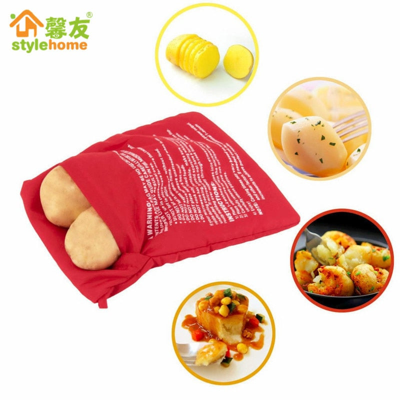 1PC NEW Red Washable Cooker Bag Baked Potato Microwave Cooking Potato Quick Fast (cooks 4 potatoes at once)  Kitchen Accessories