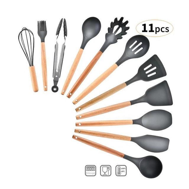 Kitchen Accessories Cooking Tools Wooden Silicone Nonstick Cookware utensilios de cocina Kitchen Utensils cozinha utensilios