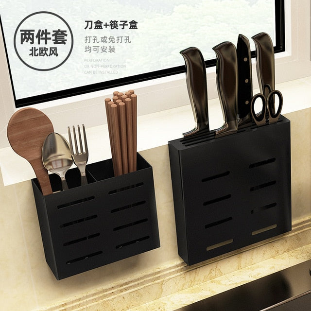 MS Pot rack free perforated Kitchen fixture board cutting board storage rack stainless steel knife holder chopstick box  Shelf