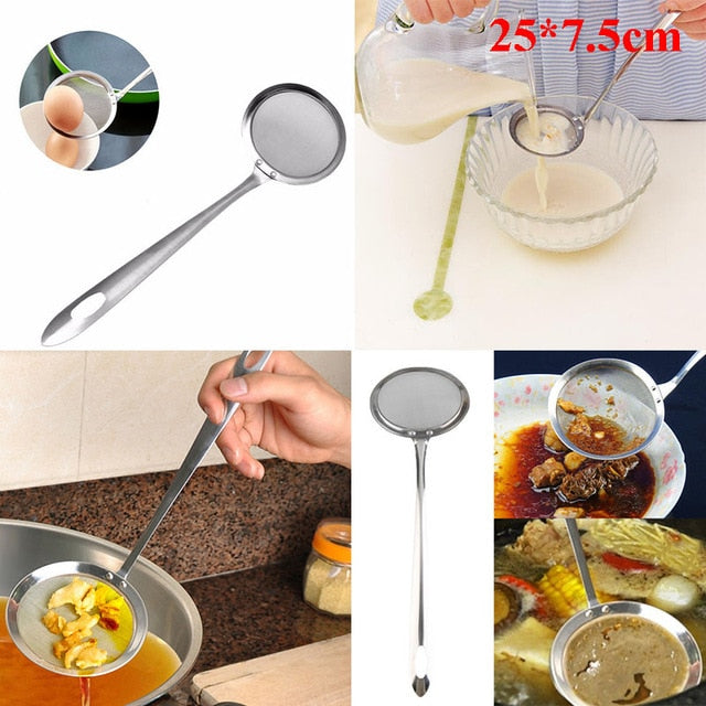 Stainless Steel Fried Food Oil Scoop Kitchen Colander Strainer Drain Oilfolder for Kitchen Accessories Gadgets Supplies