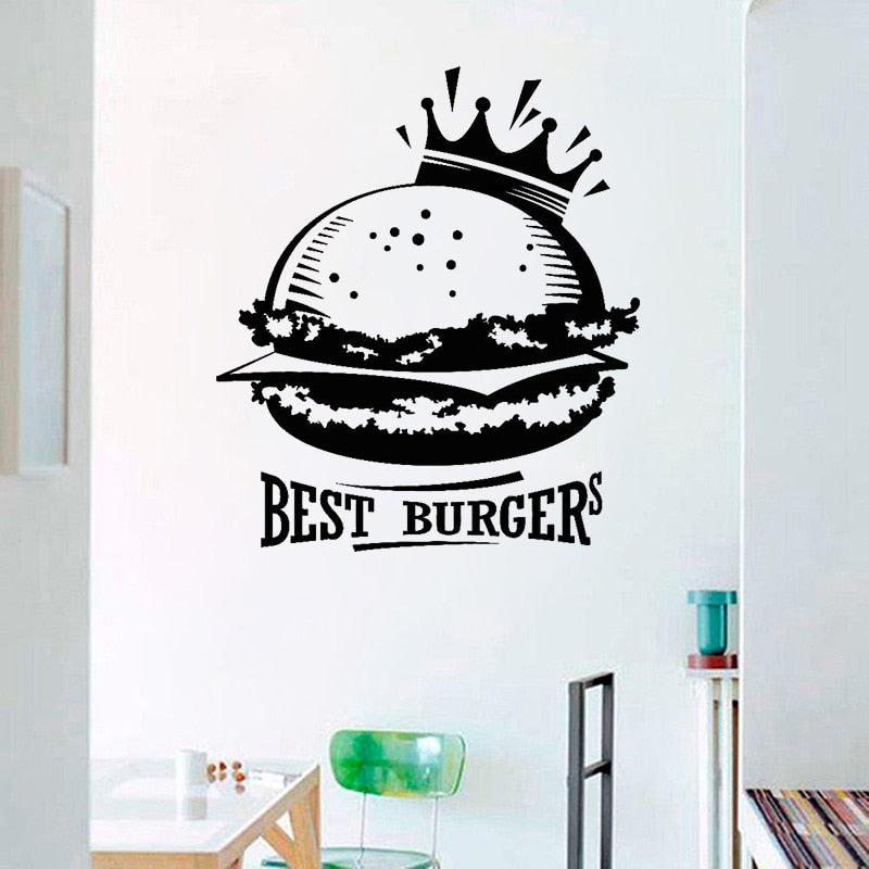 Vinyl Wall Decal Best Burgers Crown Fast Food Cafe Decor Wall Stickers hamburger restaurant Kitchen Decoration accessories C036