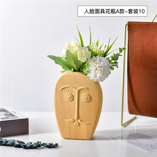 Ceramic human face The vase creative home decoration Europe round square flowerpot dried flower vase decor Ornament accessories