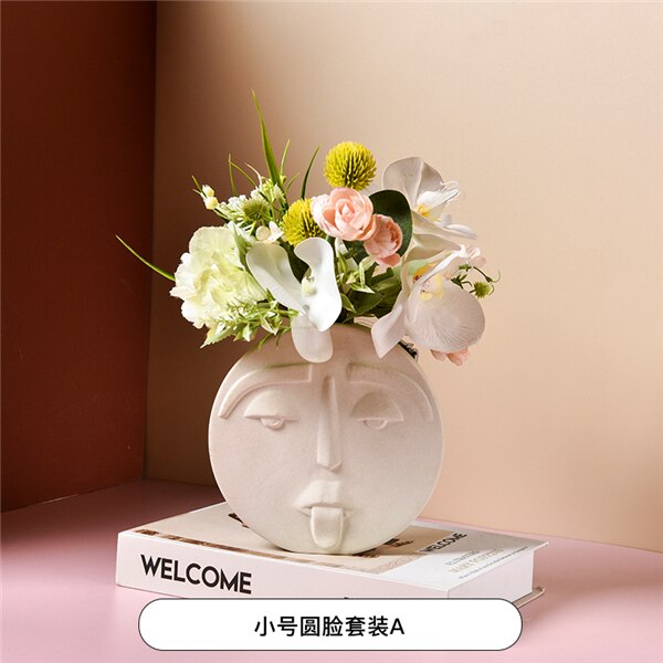 Ceramic human face The vase creative home decoration Europe round square flowerpot dried flower vase decor Ornament accessories