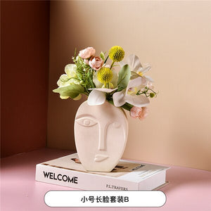 Ceramic human face The vase creative home decoration Europe round square flowerpot dried flower vase decor Ornament accessories