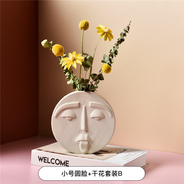 Ceramic human face The vase creative home decoration Europe round square flowerpot dried flower vase decor Ornament accessories