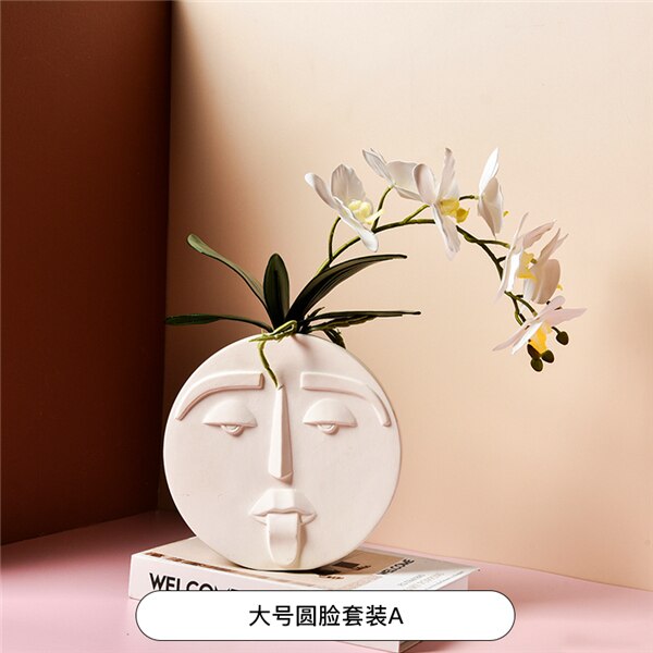 Ceramic human face The vase creative home decoration Europe round square flowerpot dried flower vase decor Ornament accessories