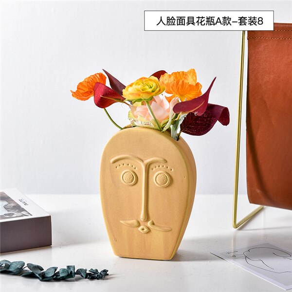 Ceramic human face The vase creative home decoration Europe round square flowerpot dried flower vase decor Ornament accessories