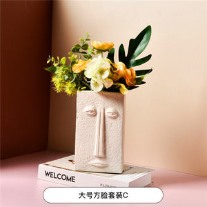 Ceramic human face The vase creative home decoration Europe round square flowerpot dried flower vase decor Ornament accessories