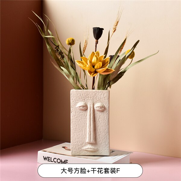 Ceramic human face The vase creative home decoration Europe round square flowerpot dried flower vase decor Ornament accessories