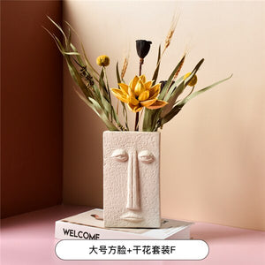 Ceramic human face The vase creative home decoration Europe round square flowerpot dried flower vase decor Ornament accessories