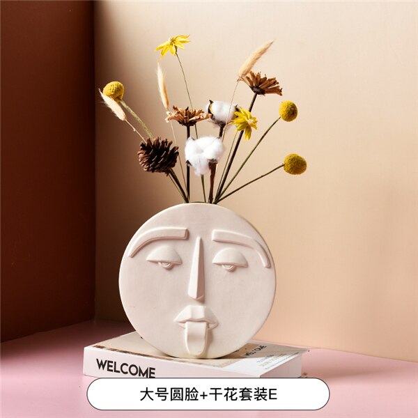 Ceramic human face The vase creative home decoration Europe round square flowerpot dried flower vase decor Ornament accessories