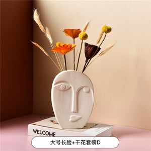 Ceramic human face The vase creative home decoration Europe round square flowerpot dried flower vase decor Ornament accessories