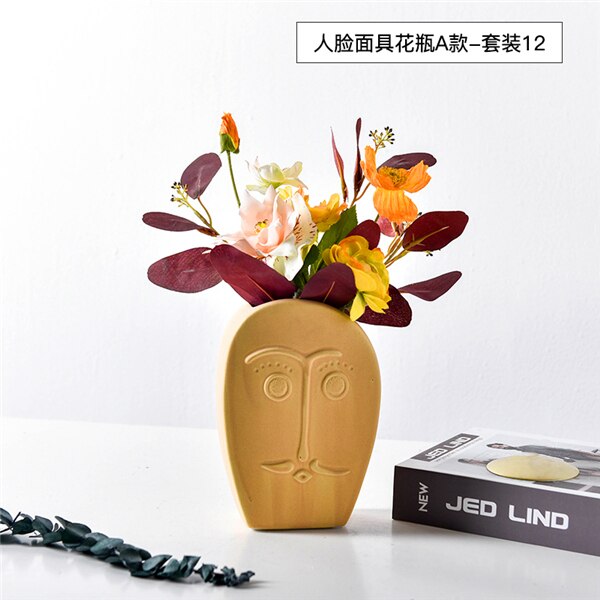 Ceramic human face The vase creative home decoration Europe round square flowerpot dried flower vase decor Ornament accessories