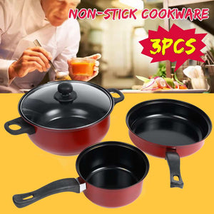 3 Pcs/Set Non-stick Frying Pan Casserole Medical Stone Coating Chef's Pans With Heat Resistant Handle For Gas & Incuction Coer