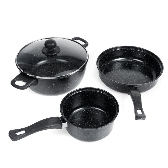 3 Pcs/Set Non-stick Frying Pan Casserole Medical Stone Coating Chef's Pans With Heat Resistant Handle For Gas & Incuction Coer