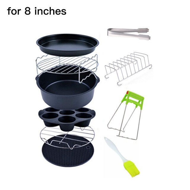 10PCS/Set Air Fryer Accessories 6/7/8 Inch Fit For Airfryer 3.2QT-5.8QT Baking Basket Pizza Plate Grill Pot Kitchen Cooking Tool